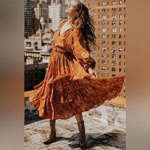 NEW Spell & the Gypsy Gold Long Sleeve Ruffled Bishop Sundress S